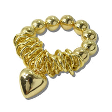 Load image into Gallery viewer, PUFFED HEART CHARM METALLIC BALL AND COILED STRETCH BRACELET