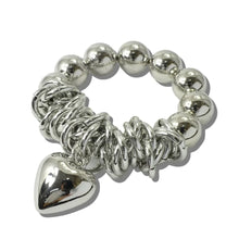 Load image into Gallery viewer, PUFFED HEART CHARM METALLIC BALL AND COILED STRETCH BRACELET