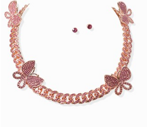 Pink bling butterfly necklace(390)