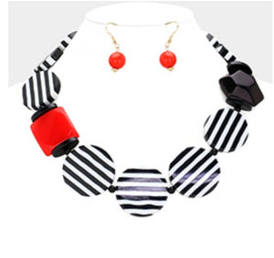 RED BLACK WHITE NECKLACE SET